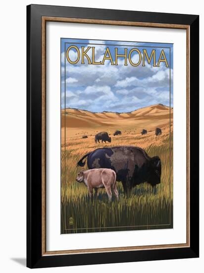 Oklahoma - Buffalo and Calf-Lantern Press-Framed Art Print