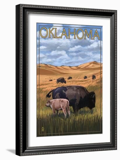 Oklahoma - Buffalo and Calf-Lantern Press-Framed Art Print