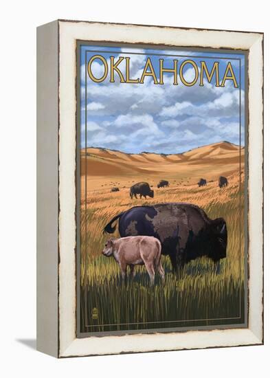 Oklahoma - Buffalo and Calf-Lantern Press-Framed Stretched Canvas