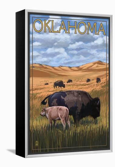 Oklahoma - Buffalo and Calf-Lantern Press-Framed Stretched Canvas