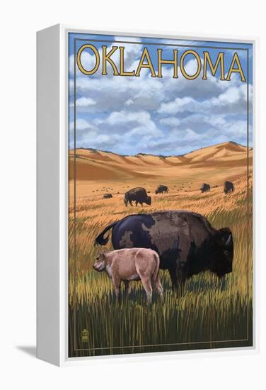 Oklahoma - Buffalo and Calf-Lantern Press-Framed Stretched Canvas