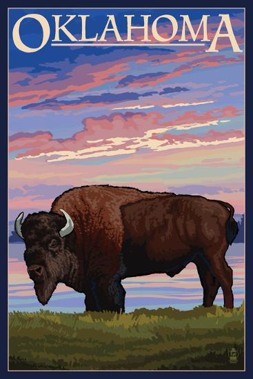 Oklahoma - Buffalo and Sunset' Art Print - Lantern Press | Art.com