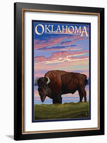 Oklahoma - Buffalo and Sunset-Lantern Press-Framed Premium Giclee Print