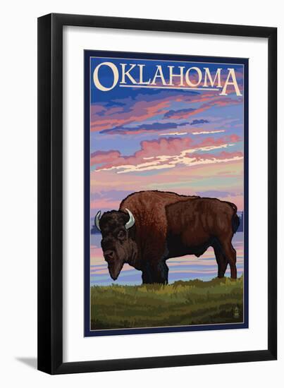 Oklahoma - Buffalo and Sunset-Lantern Press-Framed Premium Giclee Print