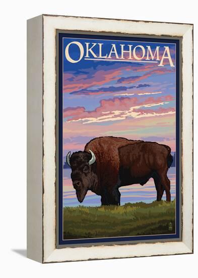 Oklahoma - Buffalo and Sunset-Lantern Press-Framed Stretched Canvas