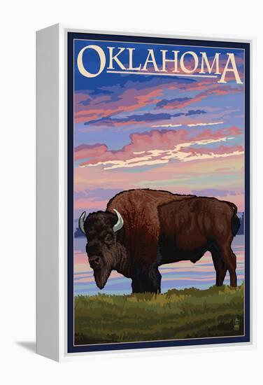 Oklahoma - Buffalo and Sunset-Lantern Press-Framed Stretched Canvas