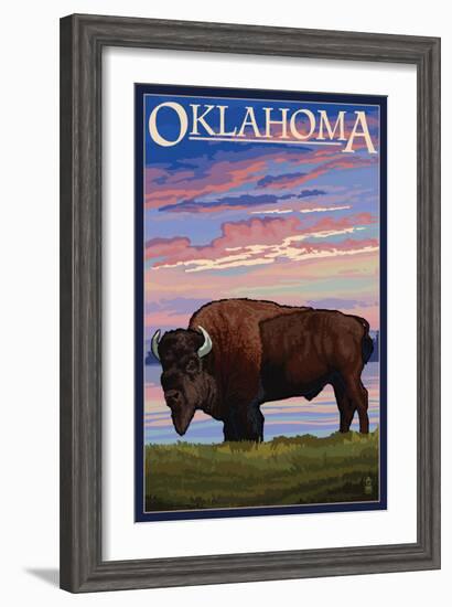 Oklahoma - Buffalo and Sunset-Lantern Press-Framed Art Print