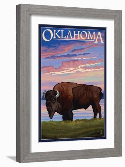 Oklahoma - Buffalo and Sunset-Lantern Press-Framed Art Print