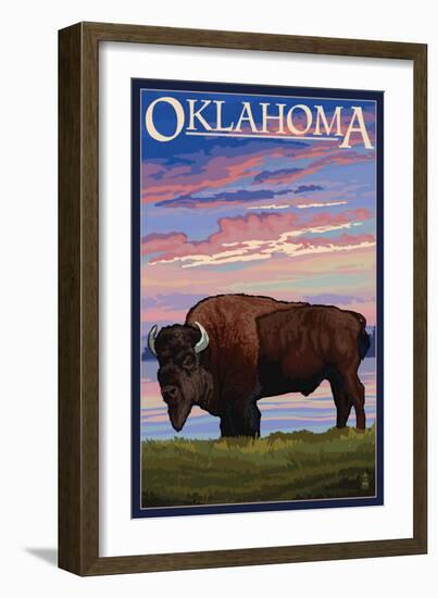 Oklahoma - Buffalo and Sunset-Lantern Press-Framed Art Print