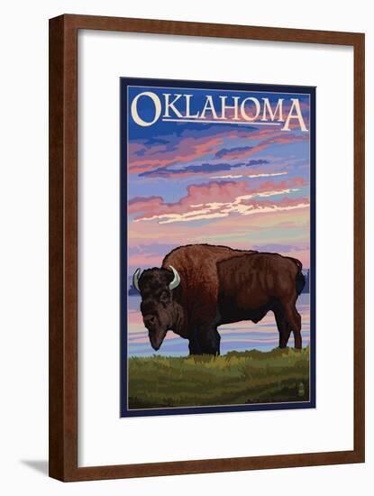 Oklahoma - Buffalo and Sunset-Lantern Press-Framed Art Print