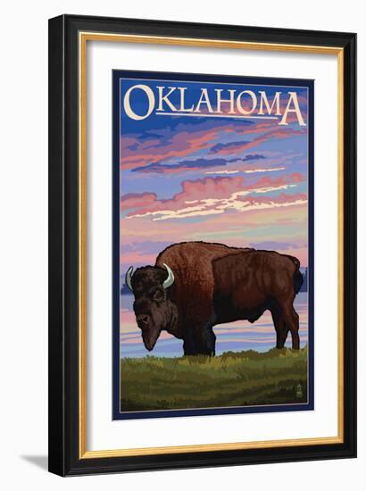 Oklahoma - Buffalo and Sunset-Lantern Press-Framed Art Print