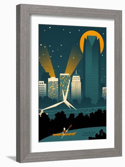 Oklahoma City, Oklahoma - Retro Skyline (no text)-Lantern Press-Framed Art Print