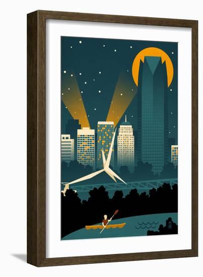 Oklahoma City, Oklahoma - Retro Skyline (no text)-Lantern Press-Framed Art Print