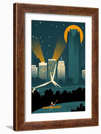 Oklahoma City, Oklahoma - Retro Skyline (no text)-Lantern Press-Framed Art Print