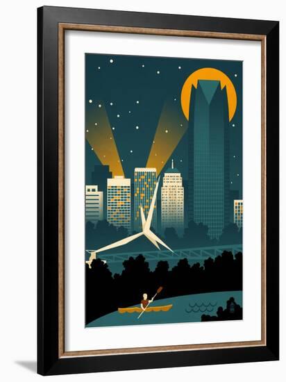 Oklahoma City, Oklahoma - Retro Skyline (no text)-Lantern Press-Framed Art Print