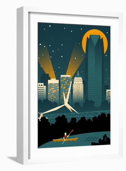 Oklahoma City, Oklahoma - Retro Skyline (no text)-Lantern Press-Framed Art Print