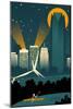 Oklahoma City, Oklahoma - Retro Skyline (no text)-Lantern Press-Mounted Art Print