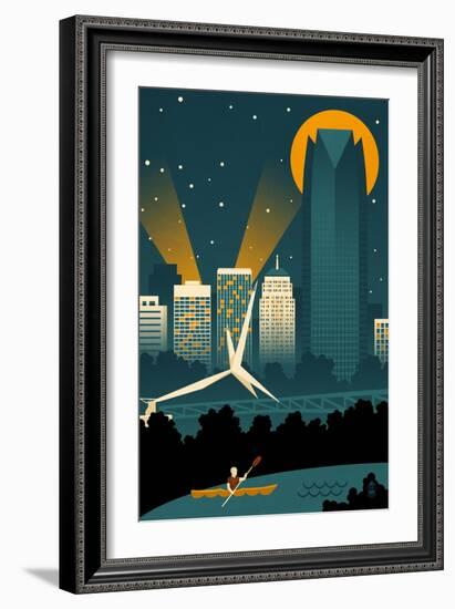 Oklahoma City, Oklahoma - Retro Skyline (no text)-Lantern Press-Framed Art Print