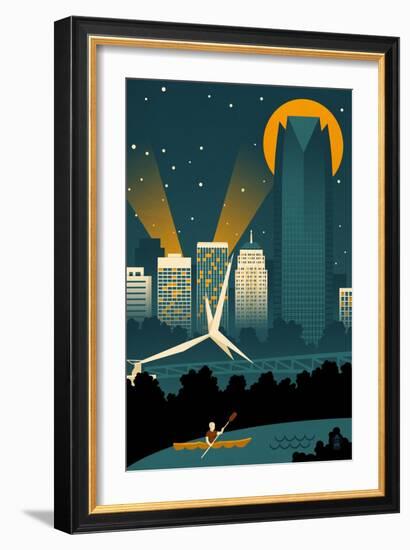 Oklahoma City, Oklahoma - Retro Skyline (no text)-Lantern Press-Framed Art Print