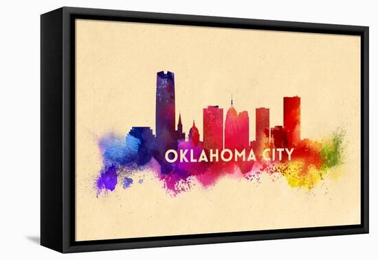 Oklahoma City, Oklahoma - Skyline Abstract-Lantern Press-Framed Stretched Canvas