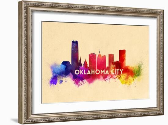 Oklahoma City, Oklahoma - Skyline Abstract-Lantern Press-Framed Art Print