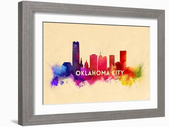 Oklahoma City, Oklahoma - Skyline Abstract-Lantern Press-Framed Art Print