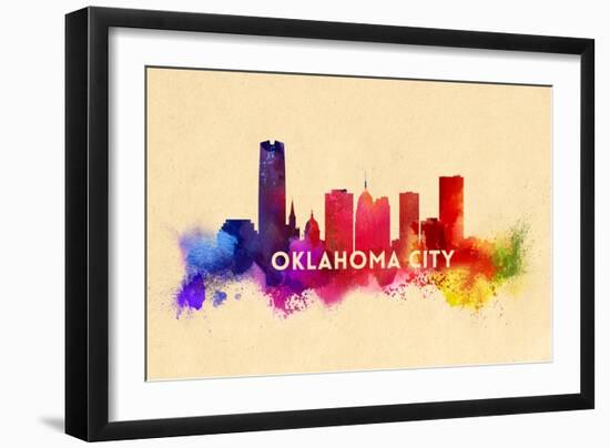 Oklahoma City, Oklahoma - Skyline Abstract-Lantern Press-Framed Art Print