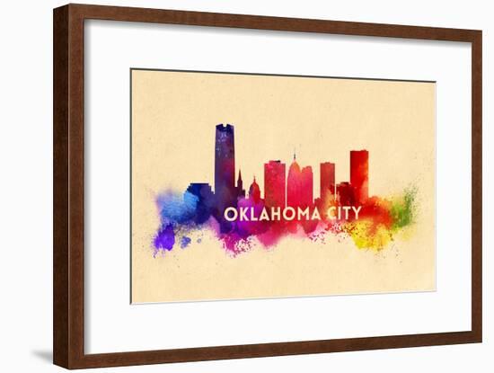 Oklahoma City, Oklahoma - Skyline Abstract-Lantern Press-Framed Art Print