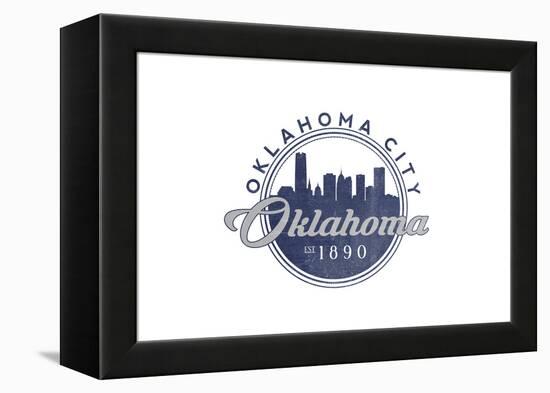 Oklahoma City, Oklahoma - Skyline Seal (Blue)-Lantern Press-Framed Stretched Canvas