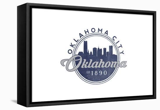 Oklahoma City, Oklahoma - Skyline Seal (Blue)-Lantern Press-Framed Stretched Canvas