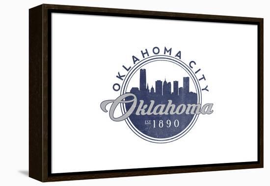 Oklahoma City, Oklahoma - Skyline Seal (Blue)-Lantern Press-Framed Stretched Canvas