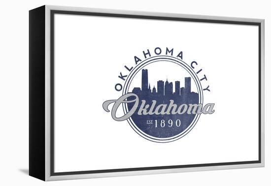 Oklahoma City, Oklahoma - Skyline Seal (Blue)-Lantern Press-Framed Stretched Canvas