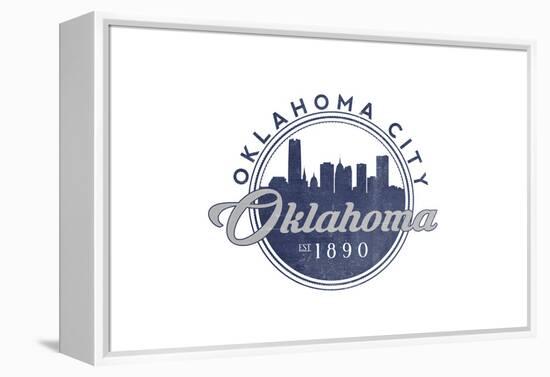 Oklahoma City, Oklahoma - Skyline Seal (Blue)-Lantern Press-Framed Stretched Canvas