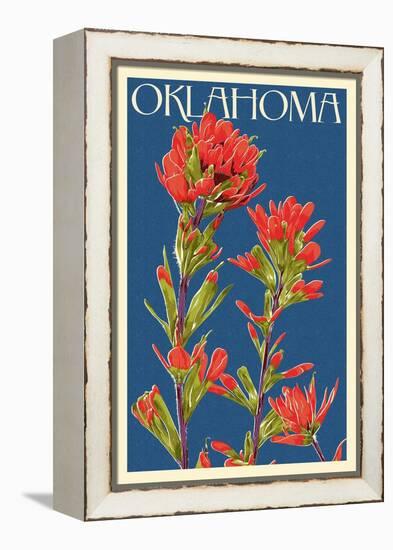 Oklahoma - Indian Paintbrush - Letterpress-Lantern Press-Framed Stretched Canvas