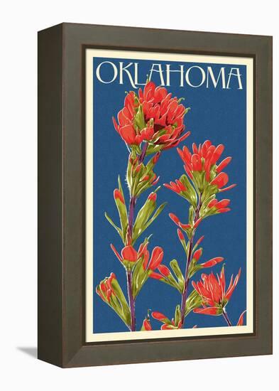 Oklahoma - Indian Paintbrush - Letterpress-Lantern Press-Framed Stretched Canvas