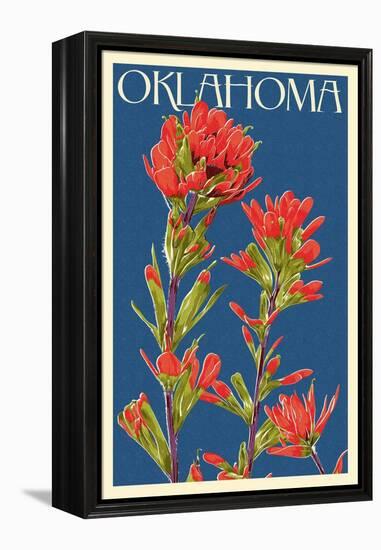 Oklahoma - Indian Paintbrush - Letterpress-Lantern Press-Framed Stretched Canvas