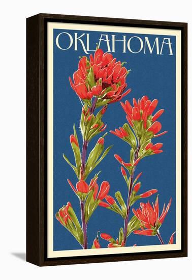 Oklahoma - Indian Paintbrush - Letterpress-Lantern Press-Framed Stretched Canvas