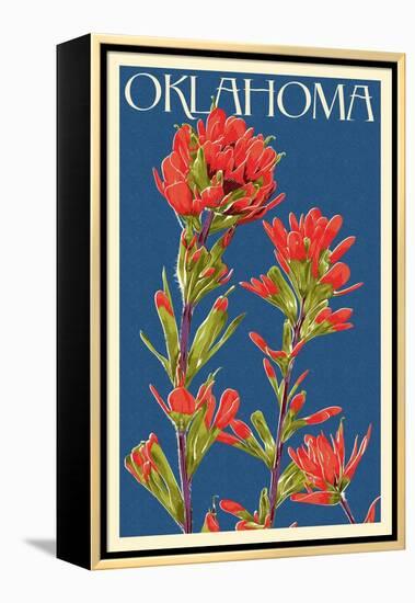 Oklahoma - Indian Paintbrush - Letterpress-Lantern Press-Framed Stretched Canvas