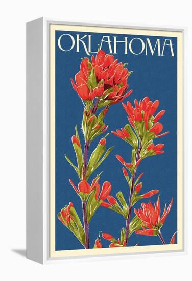 Oklahoma - Indian Paintbrush - Letterpress-Lantern Press-Framed Stretched Canvas