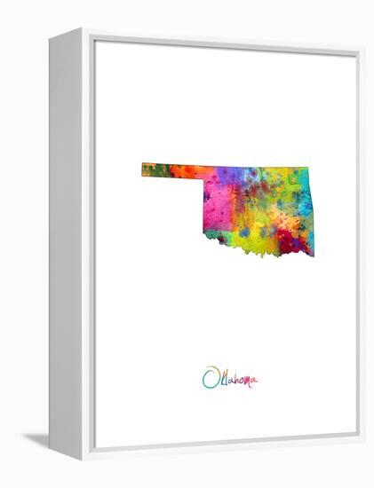 Oklahoma Map-Michael Tompsett-Framed Stretched Canvas