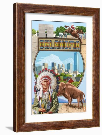 Oklahoma - Montage Scenes-Lantern Press-Framed Art Print