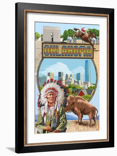 Oklahoma - Montage Scenes-Lantern Press-Framed Art Print