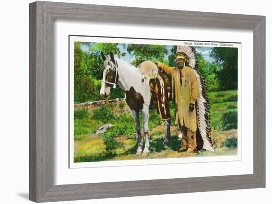 Oklahoma - Osage Indian and Pony-Lantern Press-Framed Art Print