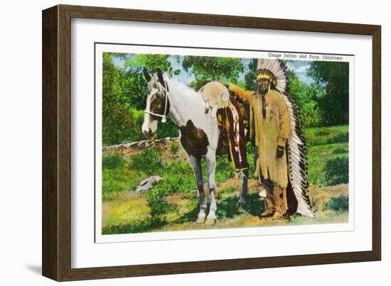 Oklahoma - Osage Indian and Pony-Lantern Press-Framed Art Print