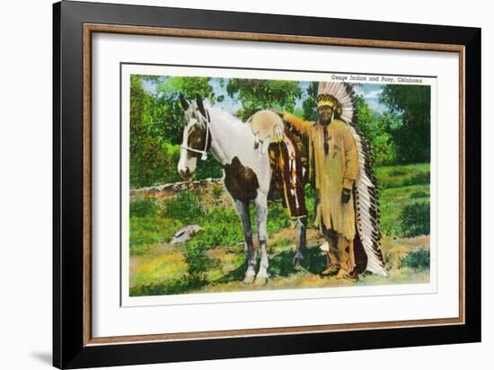 Oklahoma - Osage Indian and Pony-Lantern Press-Framed Art Print