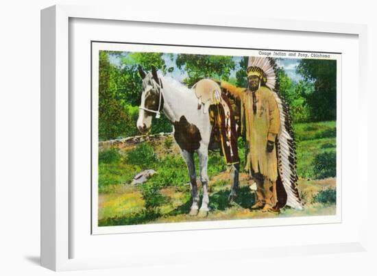 Oklahoma - Osage Indian and Pony-Lantern Press-Framed Art Print