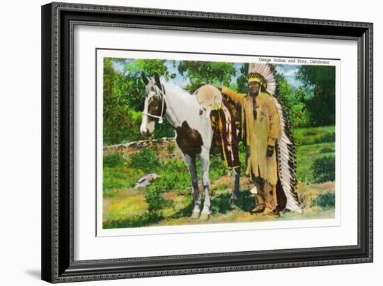 Oklahoma - Osage Indian and Pony-Lantern Press-Framed Art Print