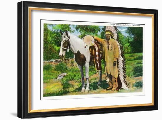 Oklahoma - Osage Indian and Pony-Lantern Press-Framed Art Print