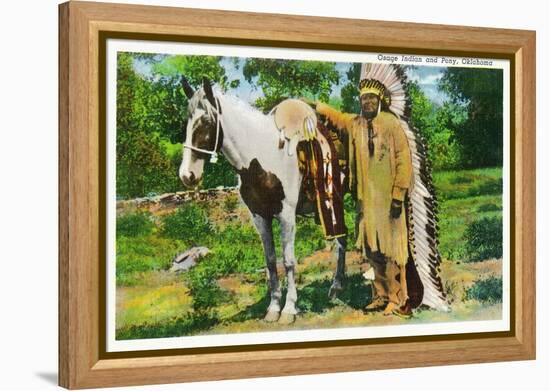 Oklahoma - Osage Indian and Pony-Lantern Press-Framed Stretched Canvas