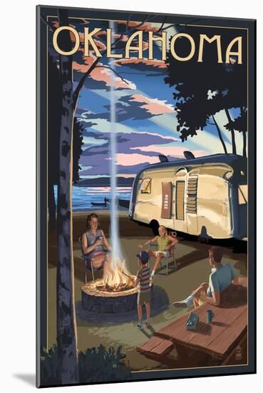 Oklahoma - Retro Camper and Lake-Lantern Press-Mounted Art Print